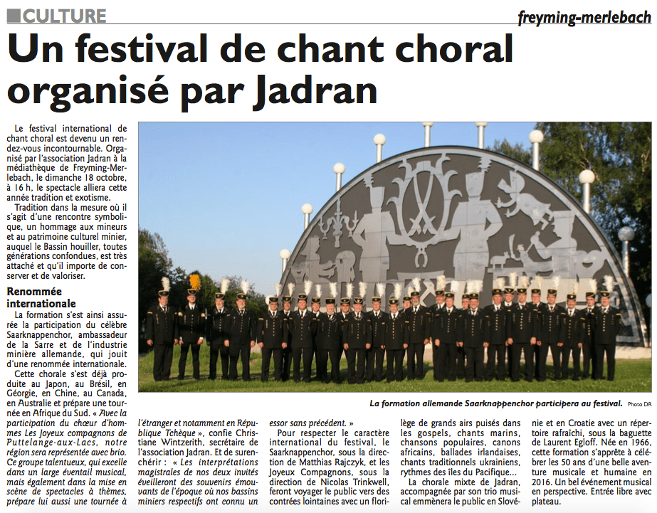 Festival de chant-choral à Freyming-Merlebach le&nbsp;18/10/15